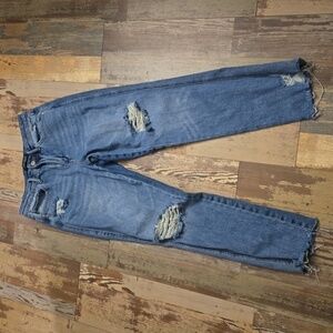 Judy Blue Distressed Straight Leg Jeans - Blue